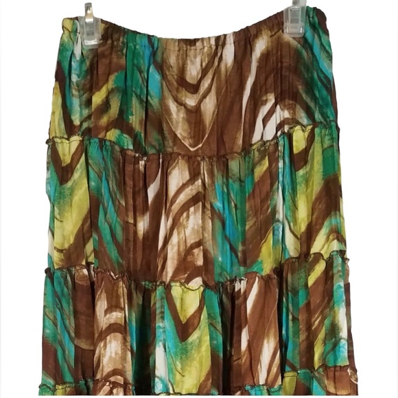 Allison Taylor Dresses & Skirts - Allison Taylor brown teal green white tiered maxi skirt sz XL